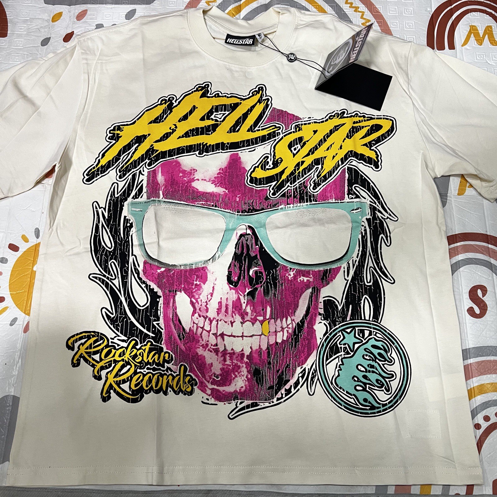 Hell Star Rockstar Short Sleeves T-shirt Color Cream White Size Large
