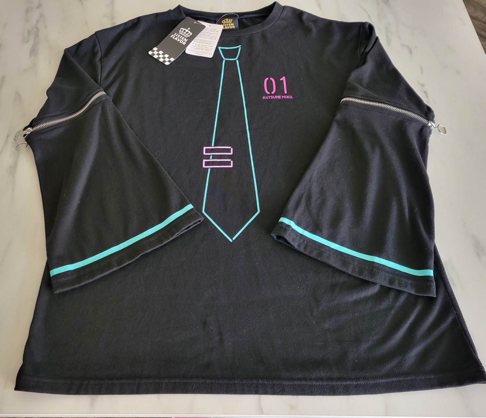 LISTEN FLAVOR Hatsune Miku 2-Way Zip Sleeve Oversized Top Black Free Size NWT gallery