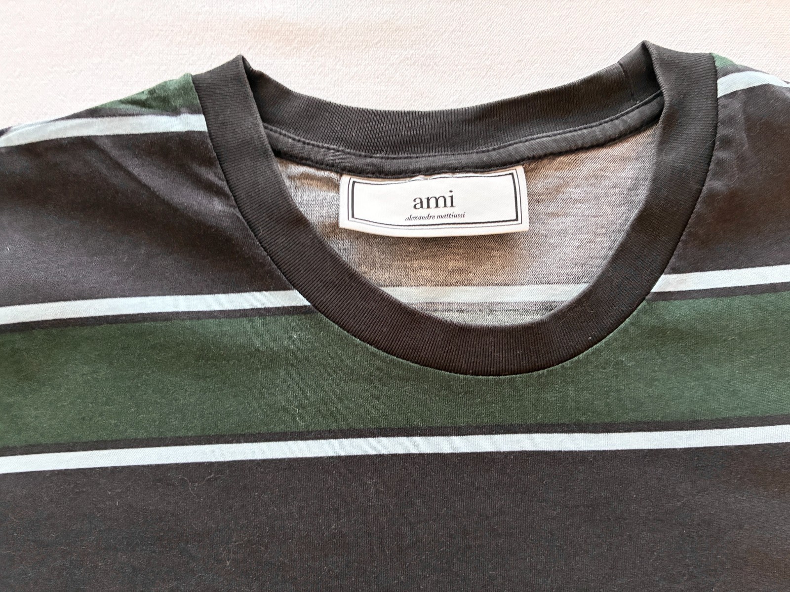 AMI Paris Blue and Green Striped T-shirt gallery