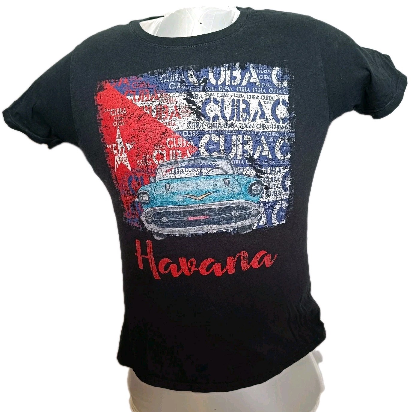 Havana Cuba T Shirt Mens M Black Vintage Car Retro Theme Holiday Caribbean