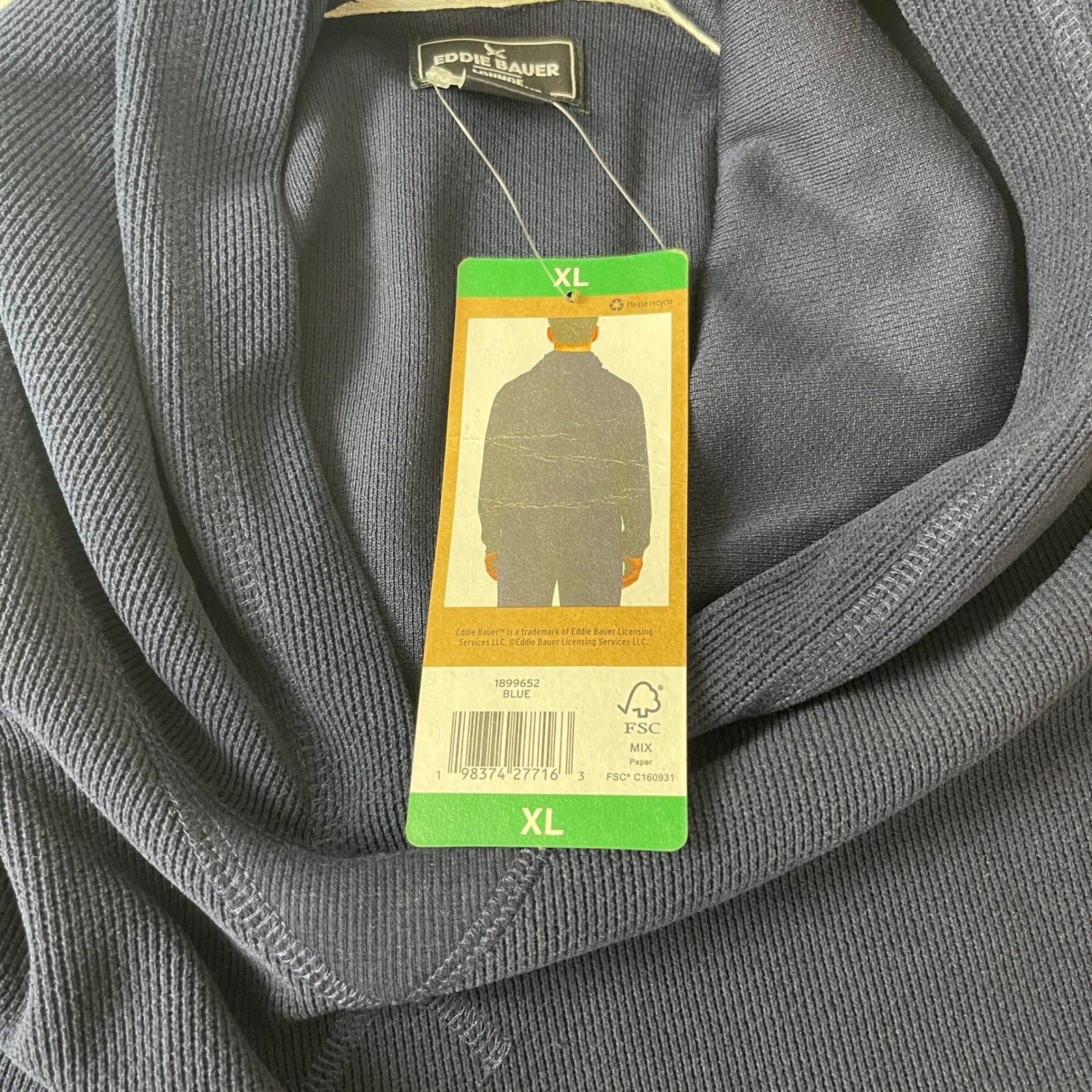 Eddie Bauer Hoodie Mens XL Blue Thermal Textured Outdoor Hiking Gorpcore Casual gallery