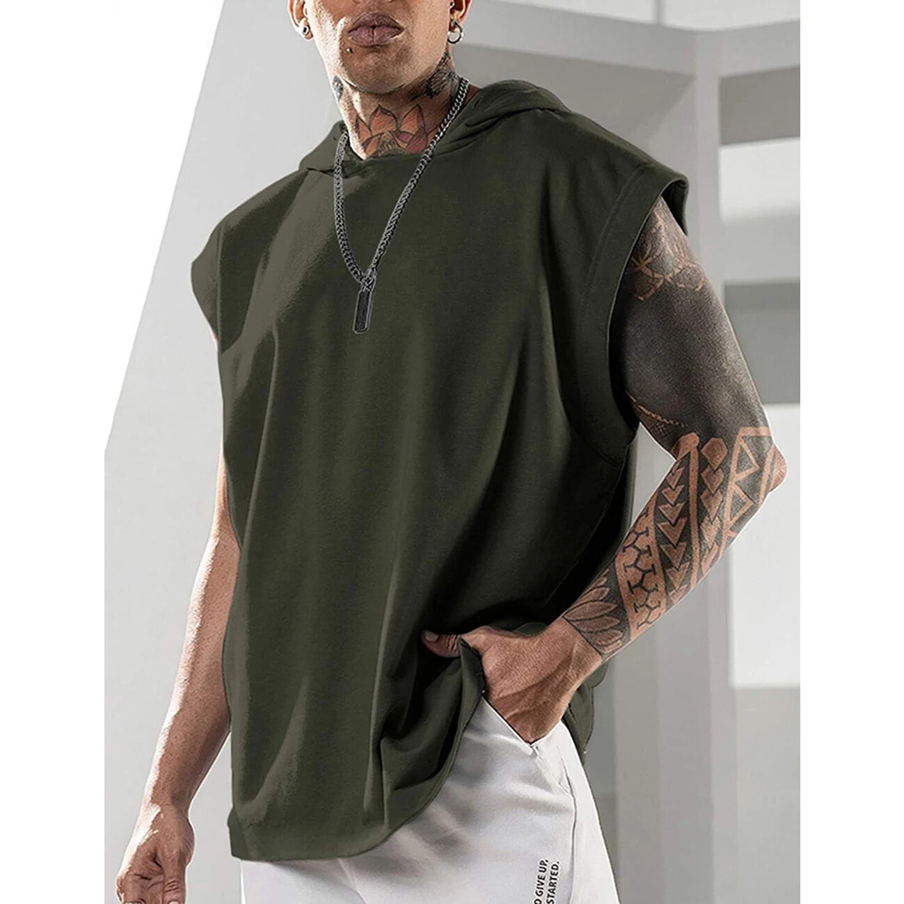 Men's Workout Hoodie Sleeveless Vest Muscle Tank Tops Gym Fitness Bodybuilding‹ gallery