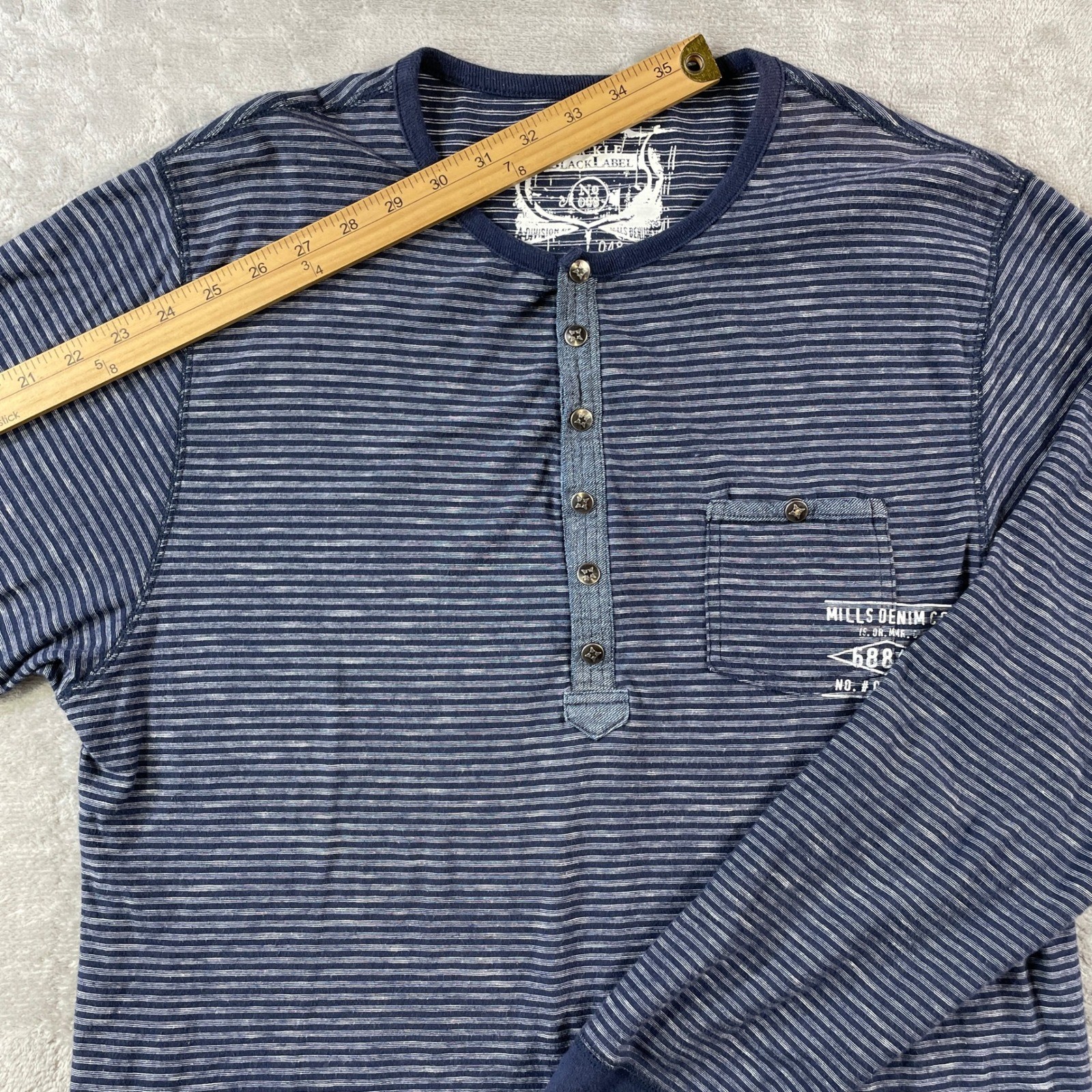 Buckle Black Henley Shirt 48 Mens Large Blue Striped Long Sleeve Casual Preppy gallery