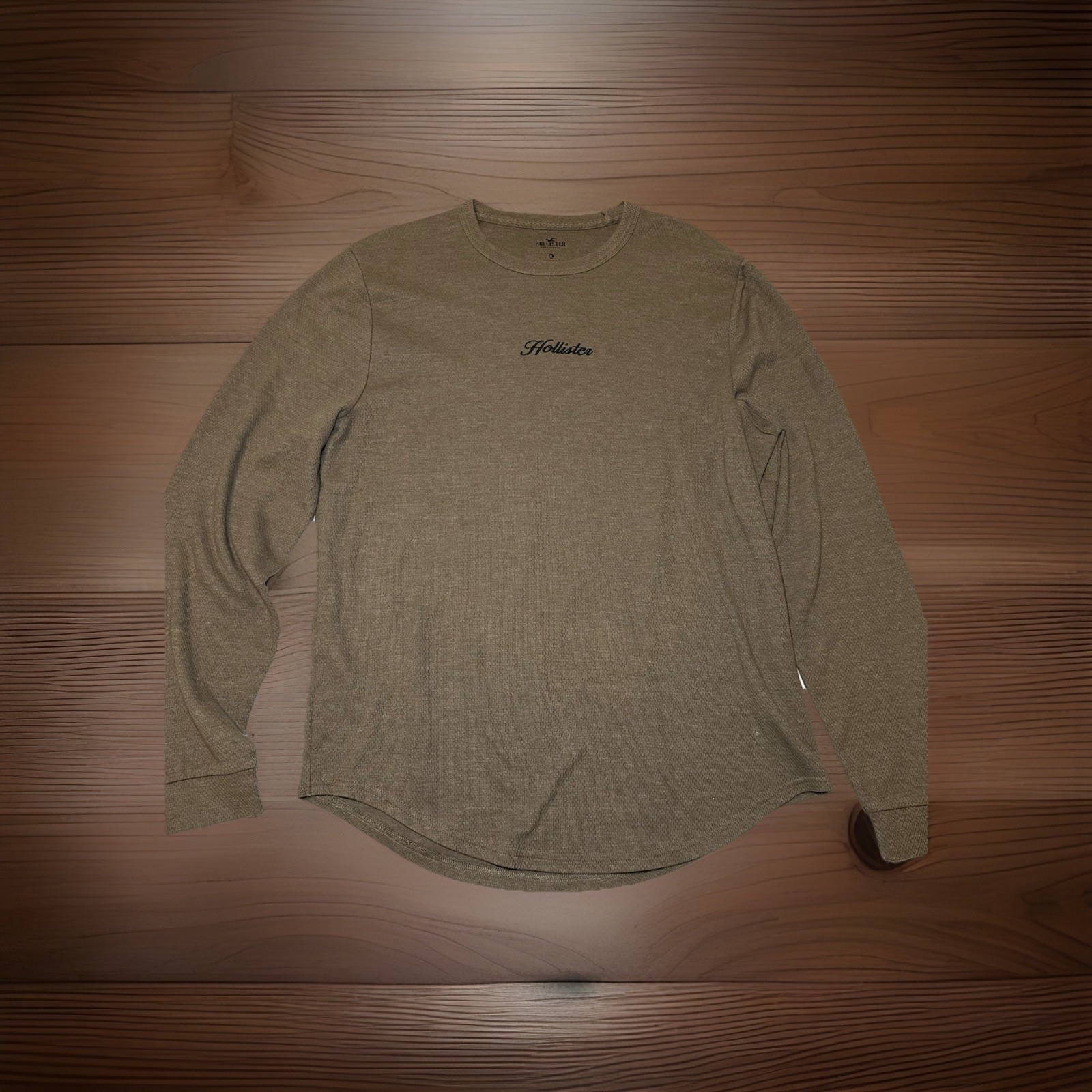 Hollister Waffle Knit Thermal Shirt XL Taupe Long Sleeve Logo Y2K Casual