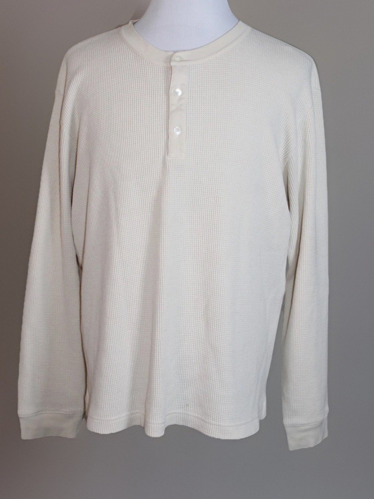 Theory Men’s Mattis Studio Waffle knit L/S T shirt 3-button Crew Ivory Cream 2XL