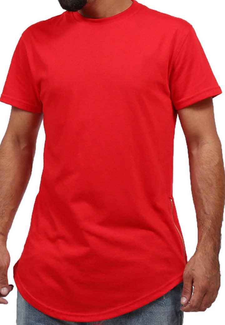 MEN HIPSTER ELONGATED HIP HOP T-SHIRTS WITH SIDE ZIPPER T-552 SOLID gallery