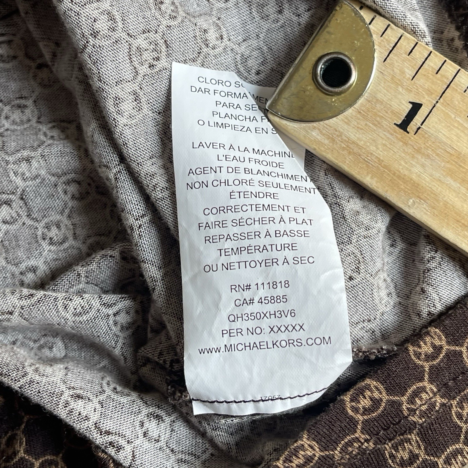 Michael Kors Brown Logo Shirt Medium All Over Check 2-Tone Squares Lightweight gallery