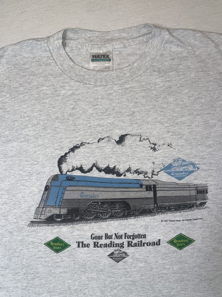 Vintage 90s Reading Railroad Lines Trains T-Shirt Size M Crusader Graphic Print
