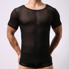 Breathable Mesh See Through Fishnet T Shirt Short Sleeve Clubwear For Men