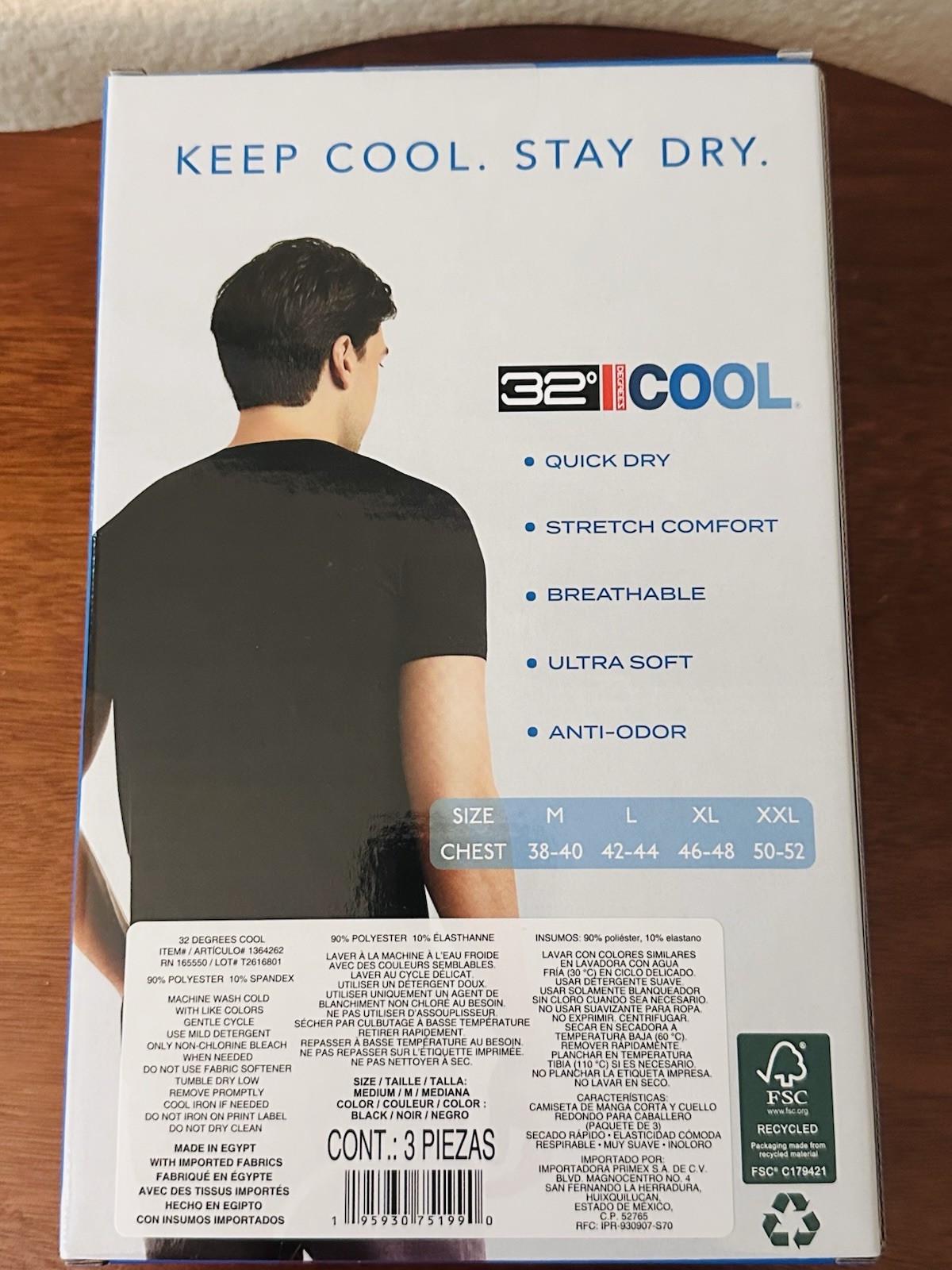 32 Cool Degrees Men’s 3pk Shirt Short Sleeve Crew Neck Black Medium Anti Odor gallery
