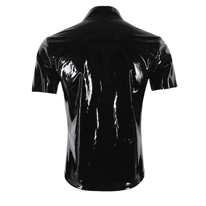 Sleeve Men T-shirt Top Zipper Clubwear Vest Costume PVC Leather Underwear Long gallery