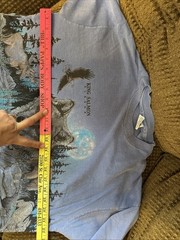 Vintage Alaska King Salmon Wolf Moose Bald Eagle 90s Shirt L Blue Double Sided