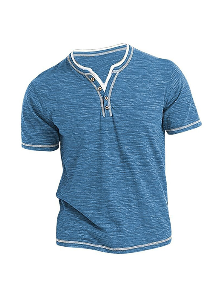 Herren T-Shirt Knopfleiste Vintage Slim V-Ausschnitt Top Hemd Kurzarm Oberteile gallery