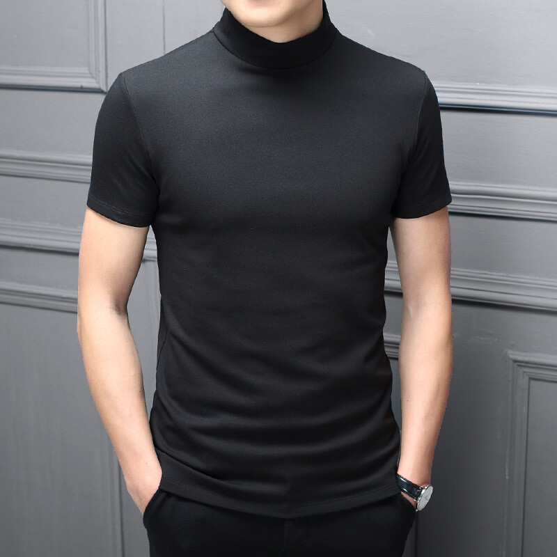 Mens High Neck T Shirt Stretch Turtle Casual Short Sleeve Slim Top gallery