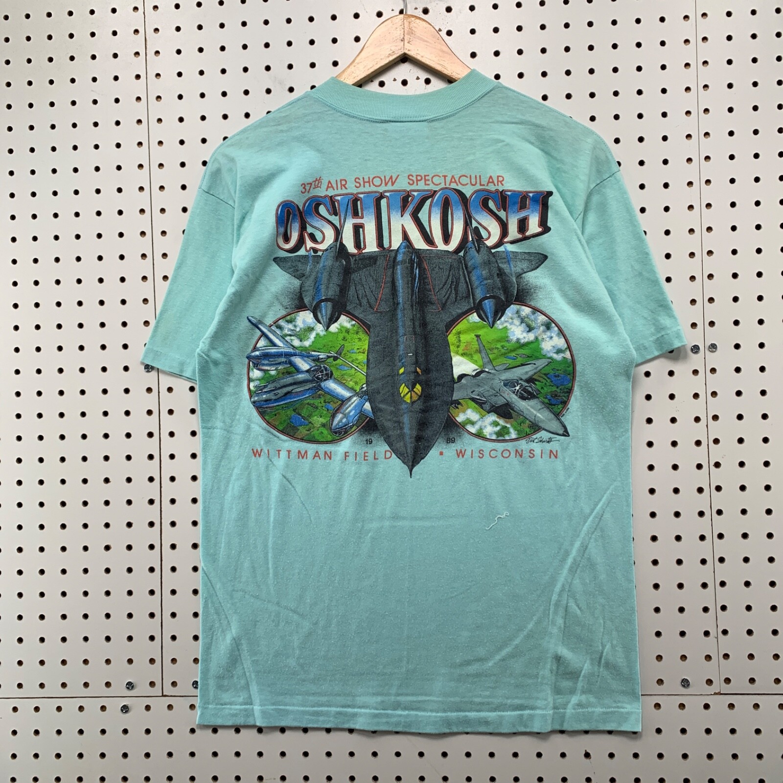 Vintage 80s Osh Kosh Airplane Shirt Mens Large Blue Single Stitch Made USA 20x27 gallery