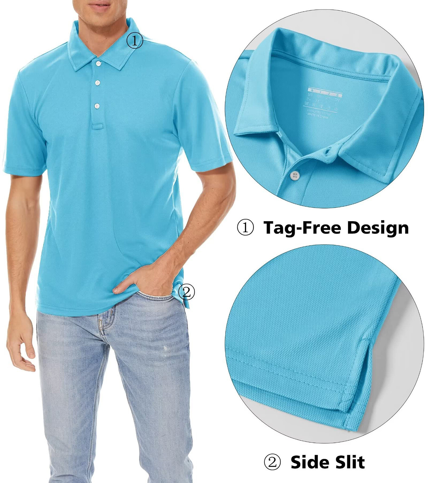 Men's Casual Polo Shirts Buttons Short Sleeve Quick Dry Outdoor Golf Sport Tops gallery