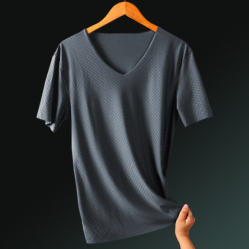 Mens Short Sleeve Ice Silk T-Shirt V-Neck Elastic Sport Gym Top Undershirts gallery