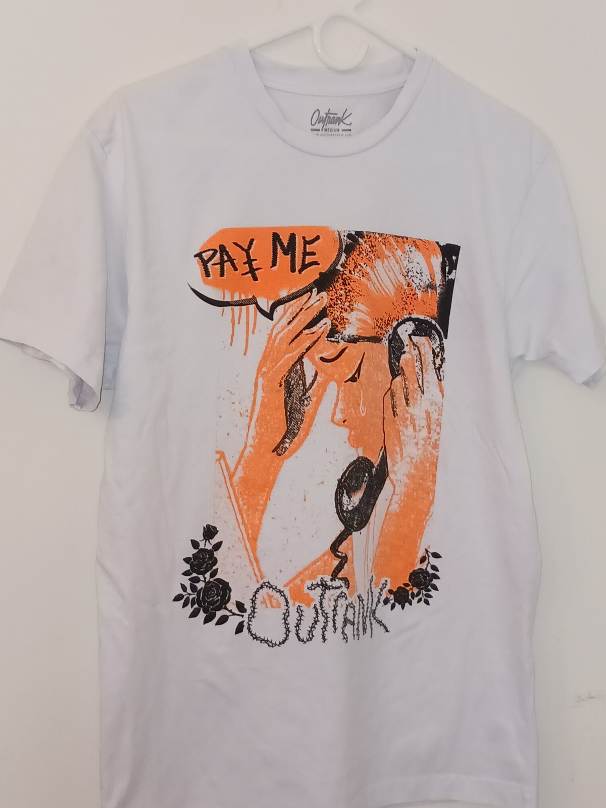 OUTRANK "PAY ME, CRYING" Men's Medium White TSHIRT Orange/Blk Graphic, Money 💰 gallery