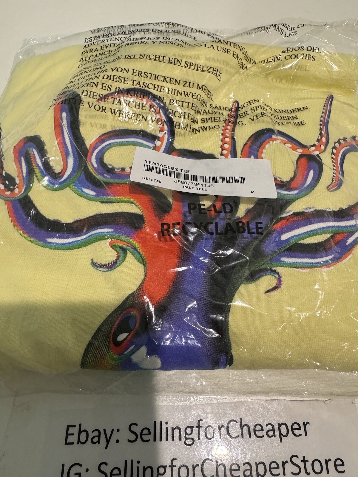 NEW Supreme Tentacles Tee Pale Yellow T Shirt SS18 2018 Size M Medium gallery