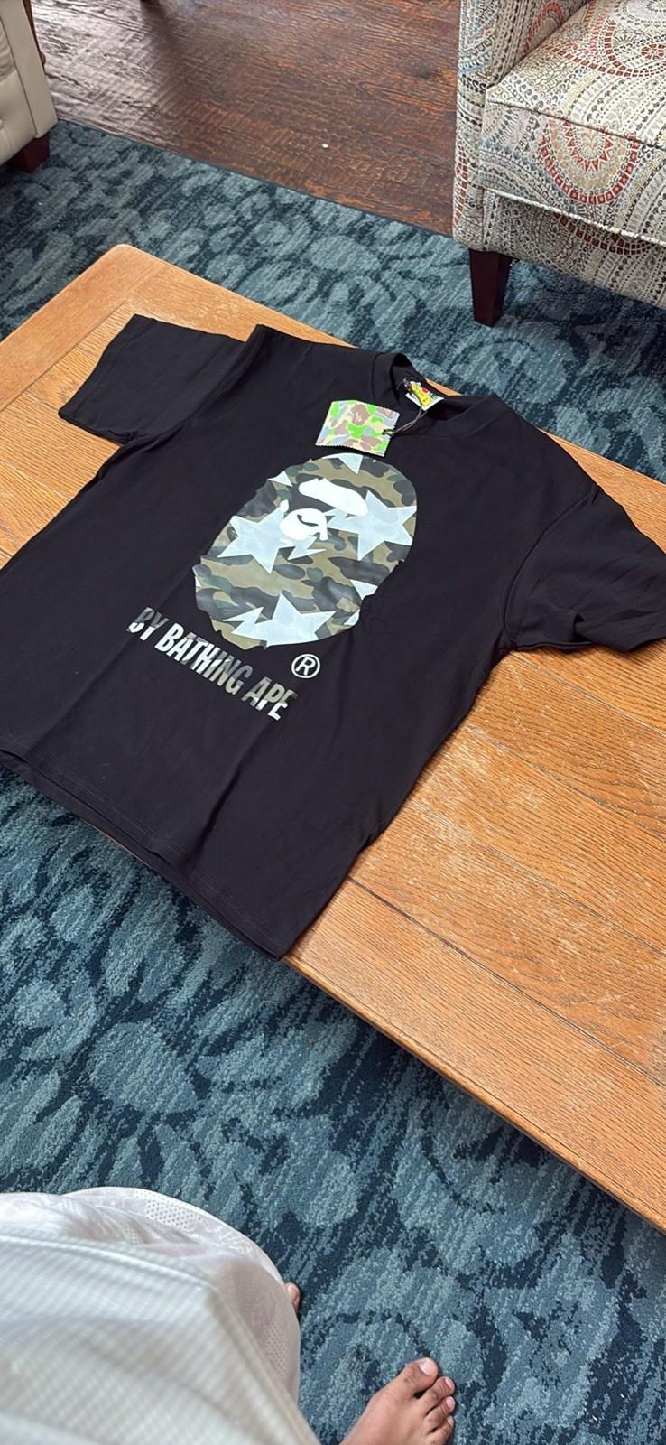 A Bathing Ape BAPE Men's Black Graphic Logo Crew Neck Short Sleeve T-Shirt L gallery