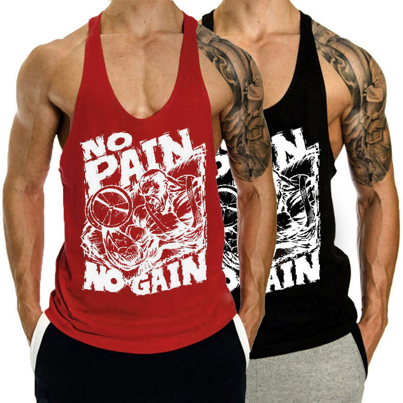 Gym singlets fitness- Men's Tank Top for Workout - Stringer No Pain No Gain gallery