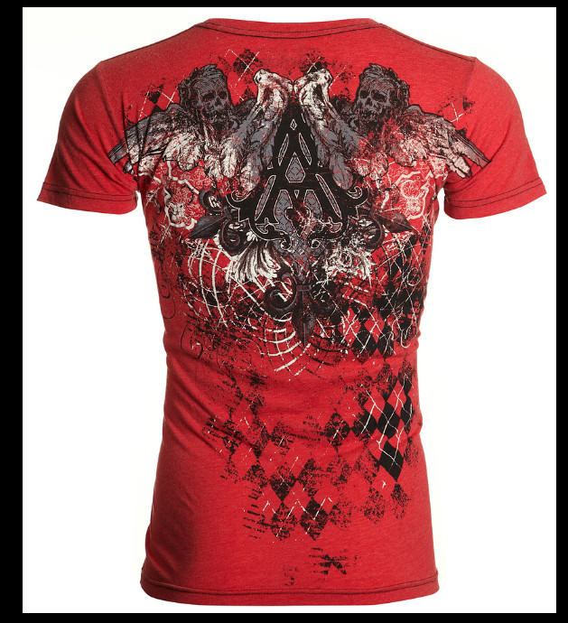 ARCHAIC by AFFLICTION Red QUILTED Short Sleeve Slim Fit Y2K T-shirt NWT gallery