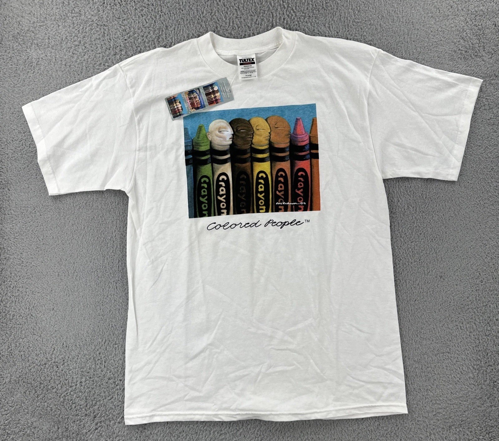 Vtg Tultex Mens XL White Shirt Rene Dickerson Colored People Art Tee 93 NWT 90s gallery