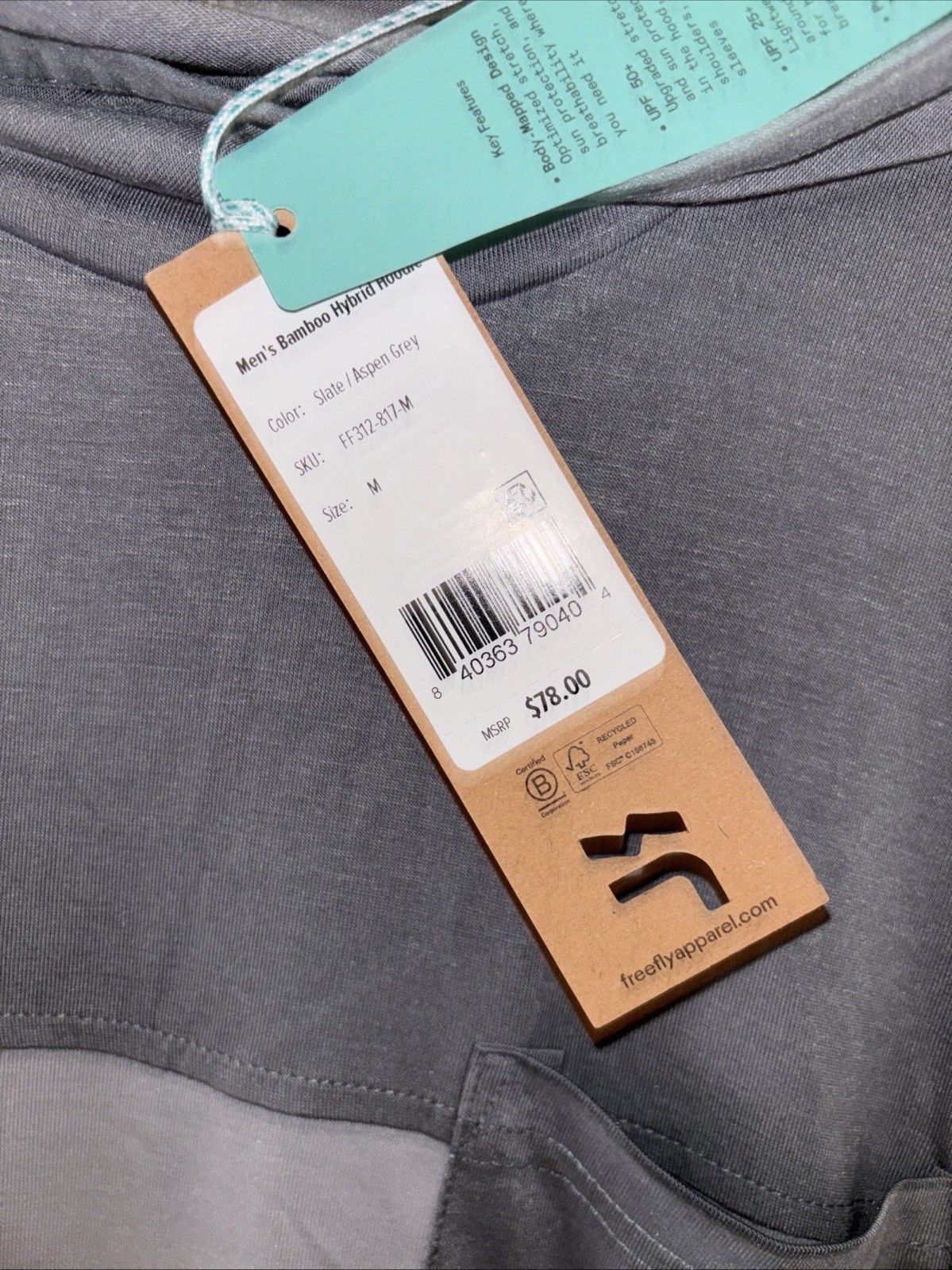 Free Fly Bamboo Hybrid Hoodie Mens Medium Slate Aspen Grey Sun UPF 50+ NWT gallery