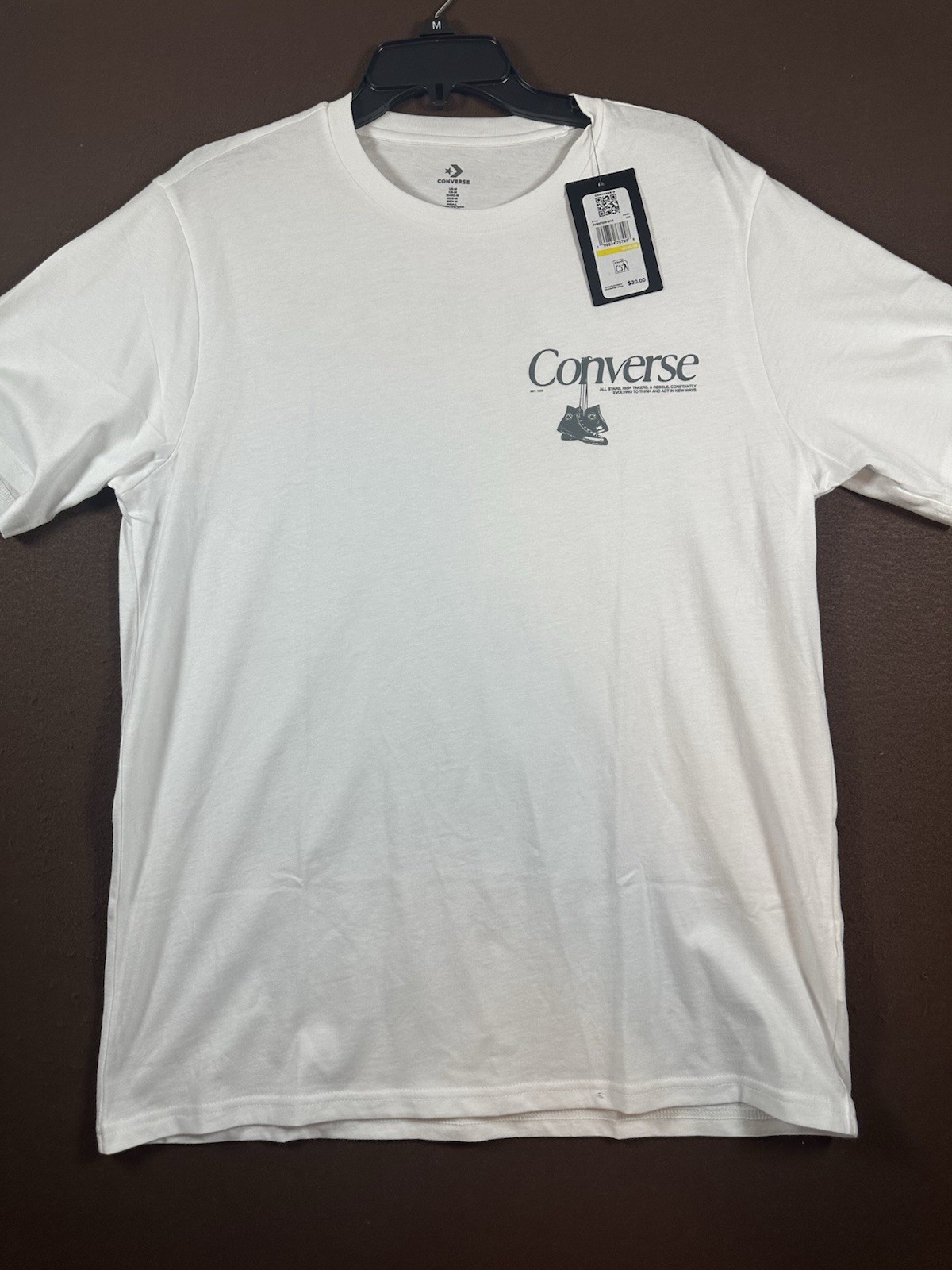 Converse Men’s Tee MEDIUM White Loose Fit Short Sleeves T-Shirt 100% Cotton NWT gallery