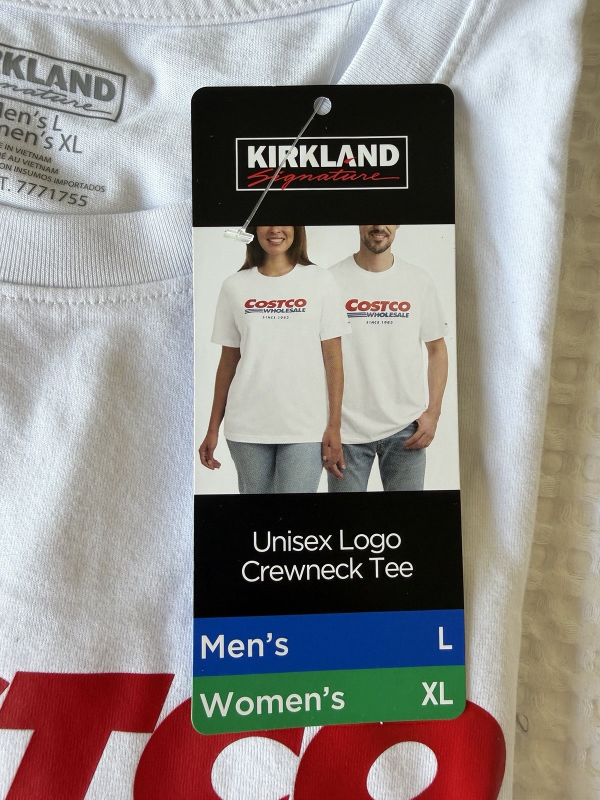 Costco Kirkland Signature Unisex Logo Crewneck Tee, White, Men’s L Women’s XL gallery