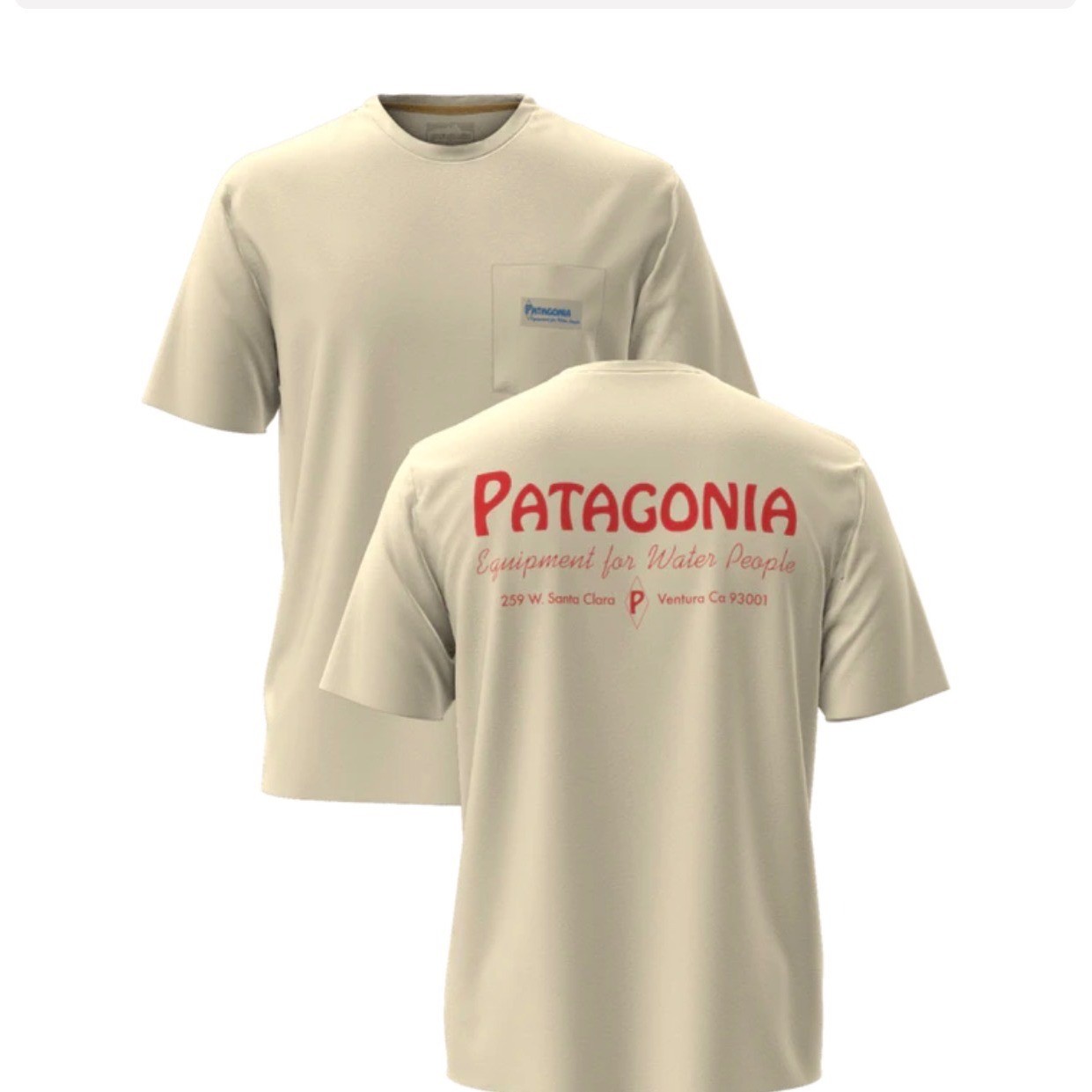 Patagonia Mens Water People Organic Cotton Pocket T-Shirt Cream White Large gallery