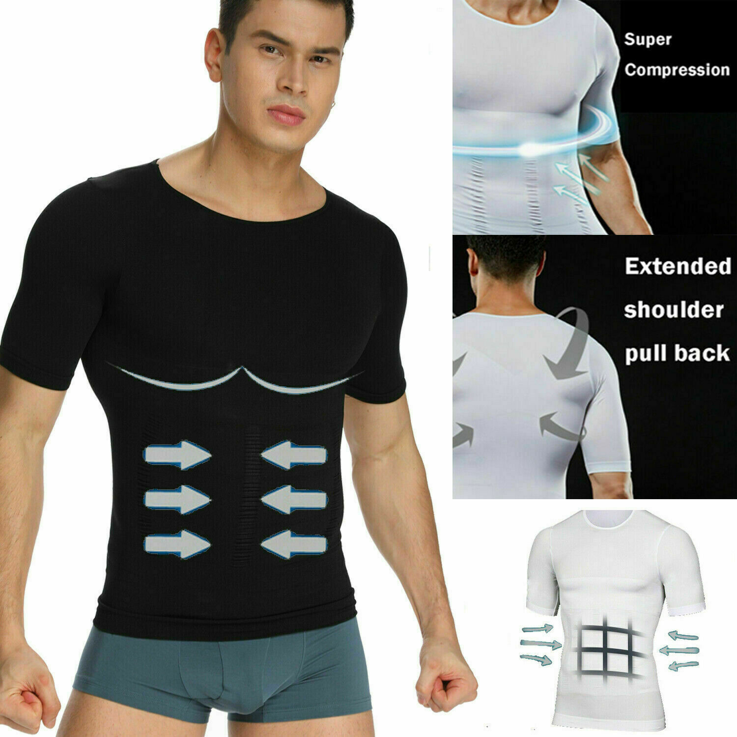 Men's Fashion Compression T-Shirt Body Shaper Crew Neck Muscle Workout Tank Top gallery