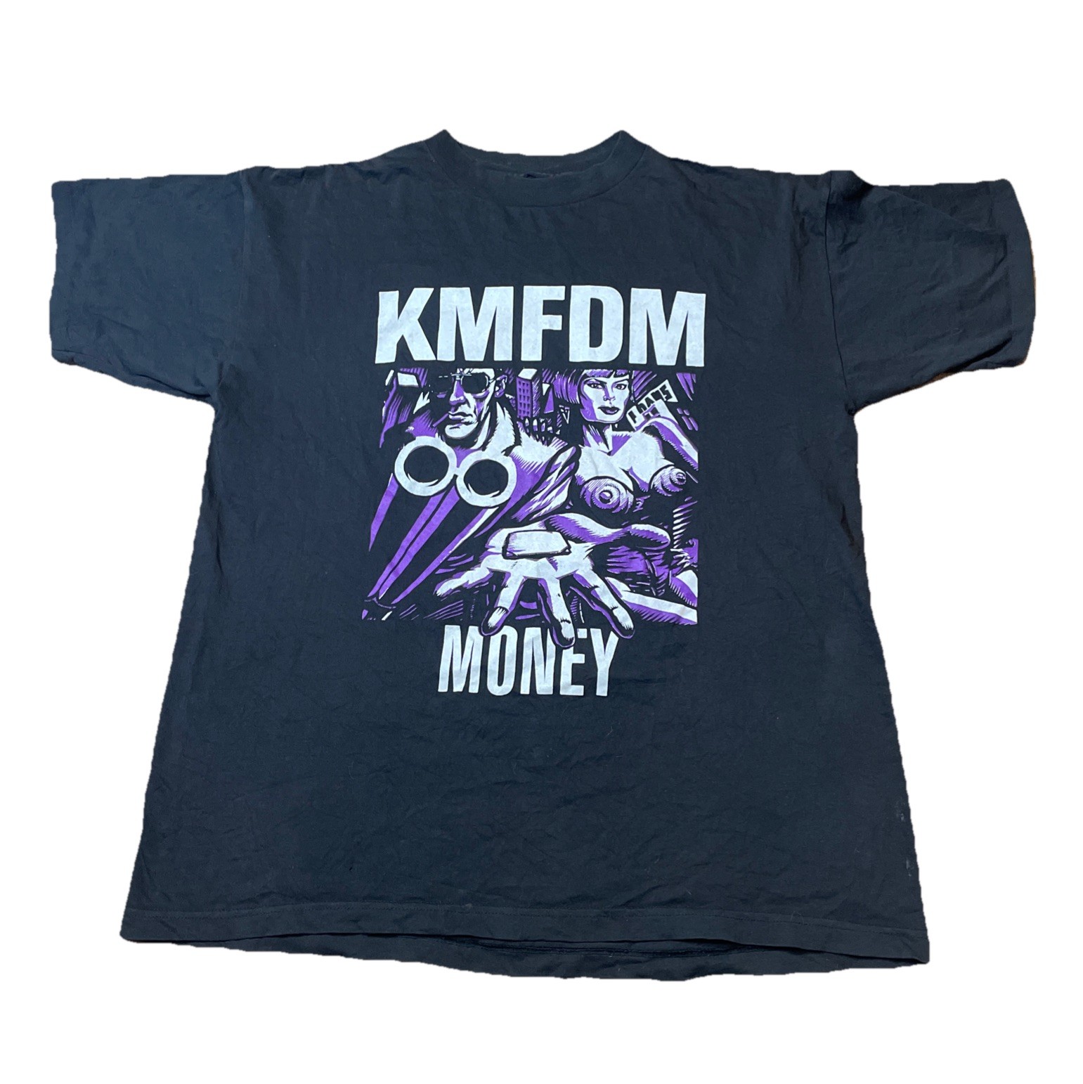 Vintage 1990s KMFDM “Money” Shirt XL Dollar Signs Back Graphic Industrial Metal