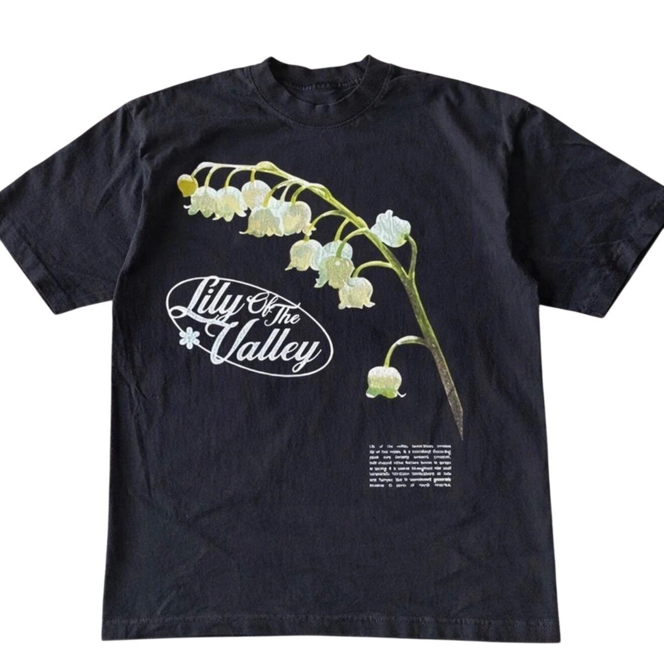 Lily of the Valley Botanical Graphic T-Shirt Black Gildan Unisex Cotton Tee gallery