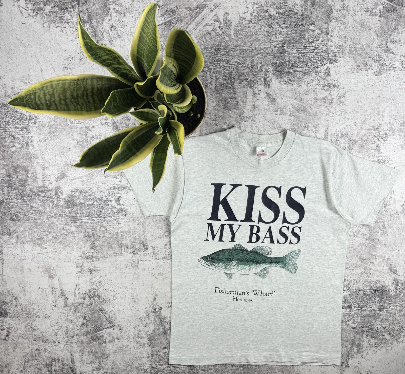 Vintage Kiss My Bass 90s Humor Crazy Gray Fisherman Merch Jersey T Shirt Tee gallery