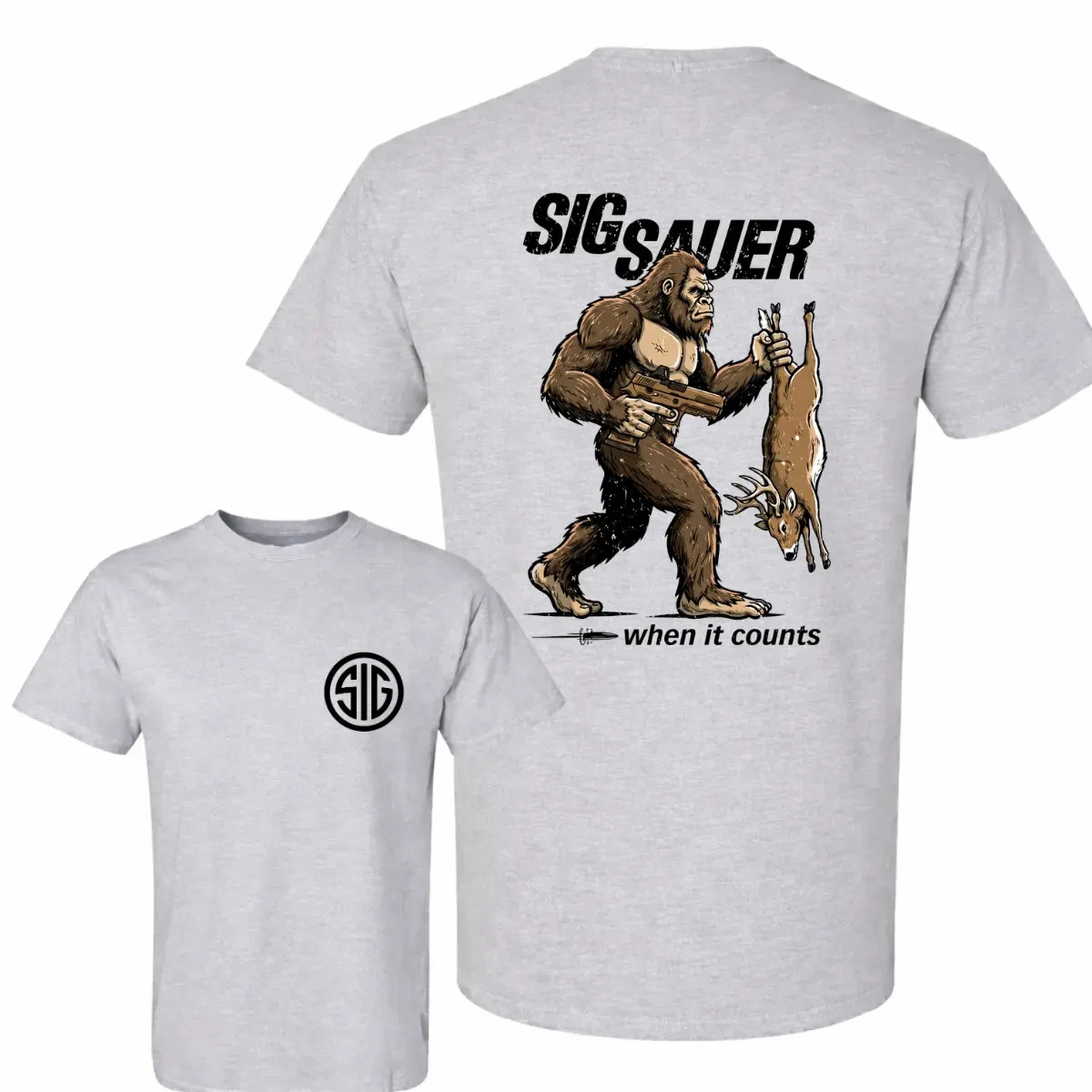 Sig Sauer Bigfoot Hunting T-Shirt, Funny Sasquatch Deer gallery