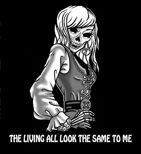 ALL LIVING LOOK SAME VAMPIRE BLOOD GIRL SKULL T-SHIRT gallery
