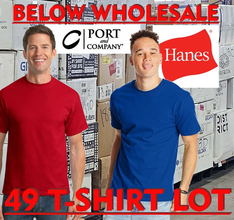 Below Wholesale Blank T-Shirt - 39 HANES 5180 5250 PORT 5250 Bulk Lot gallery