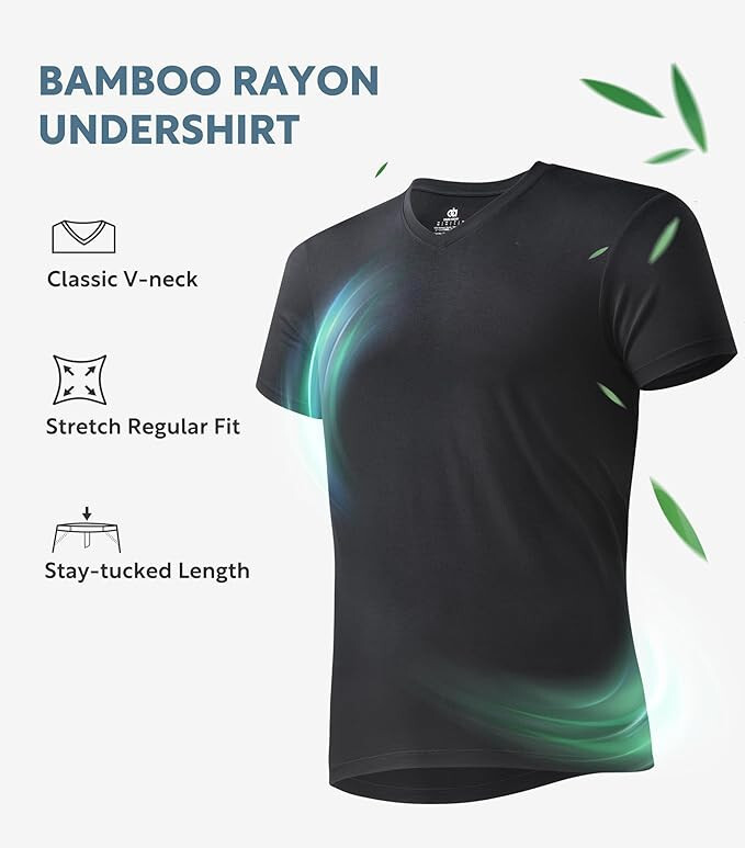 DAVID ARCHY Men's Undershirt Bamboo Rayon Moisture-Wicking T-Shirts Stretch Crew gallery