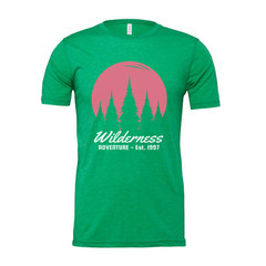 Wilderness Adventure Graphic Tee With Pink Sunset Pine Tree Silhouettes For Outd