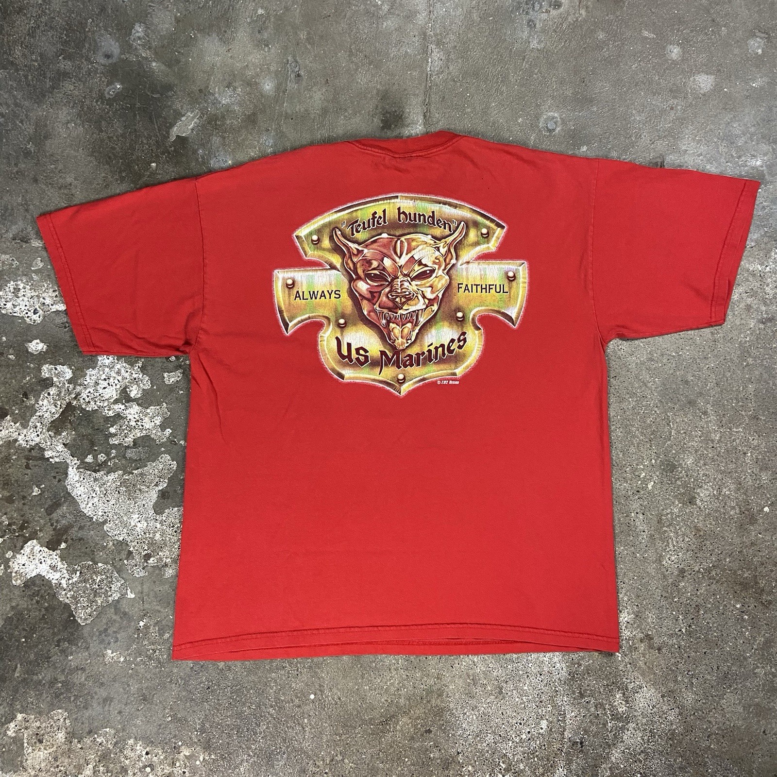 Vintage US Marines T-Shirt Size XL Red Always Faithful Teufel Hunden Devil Dog gallery