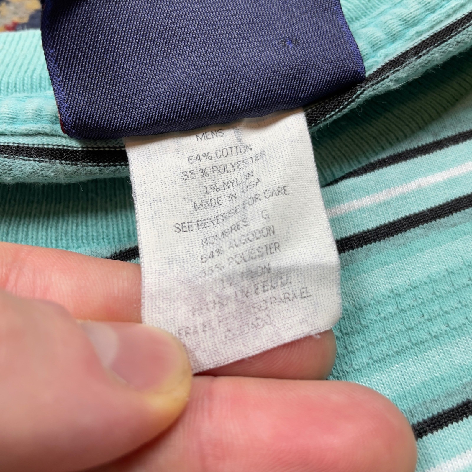VTG 90s Faded Glory Mens Striped T Shirt Aqua Blue White Ribbed textured L USA gallery