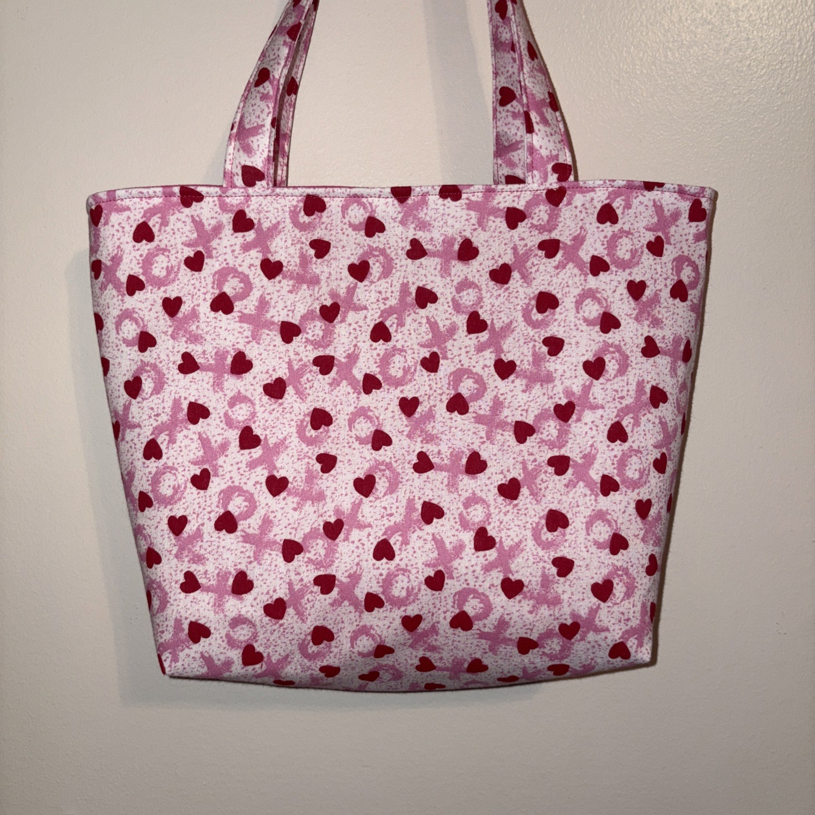 Handmade Valentine Red Hearts with X & 0s Tote Bag Purse