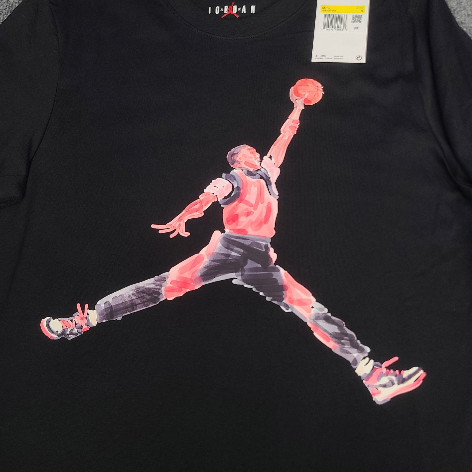 Jordan Shirt Mens Small Black Red Jumpman Watercolor Graphic Nike Air Cotton Tee gallery
