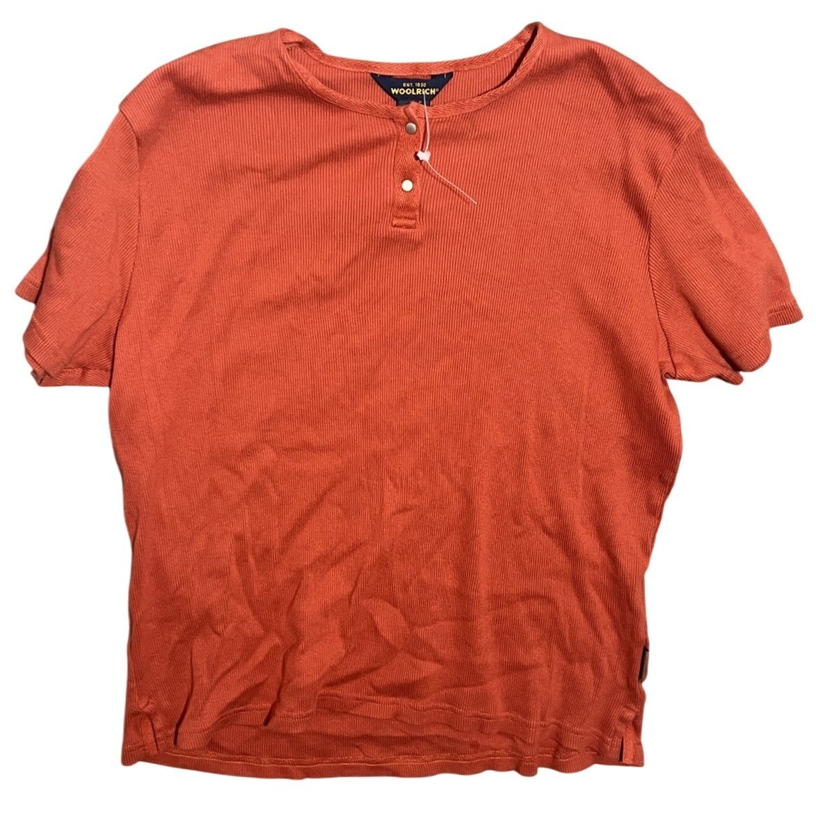 Woolrich Men's Ribbed Henley T-Shirt Size L Large Orange Short Sleeve Casual Top gallery