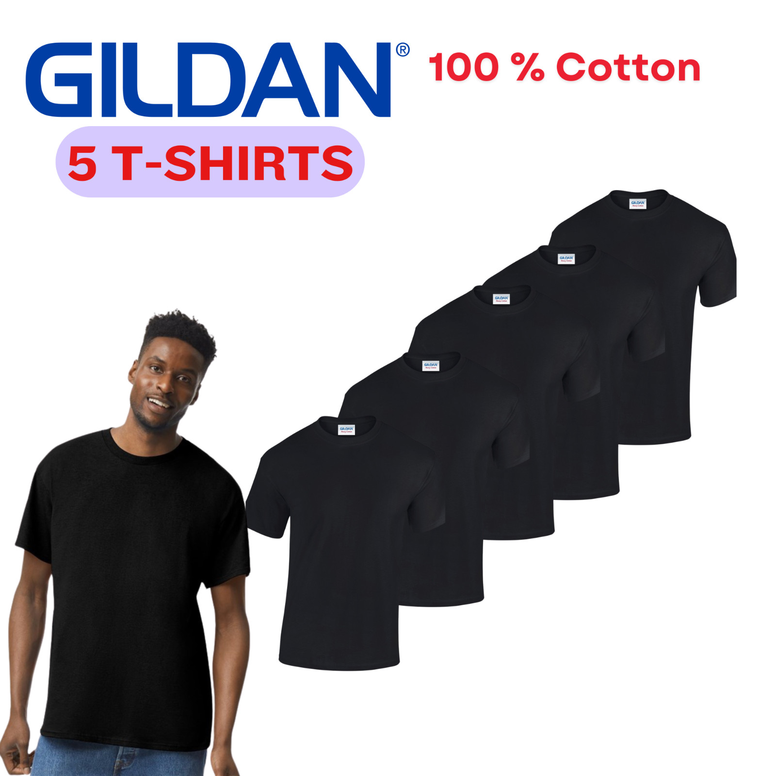 5 PACK Gildan Mens Heavy Cotton T Shirt Plain Short Sleeve T-shirt Tee Top