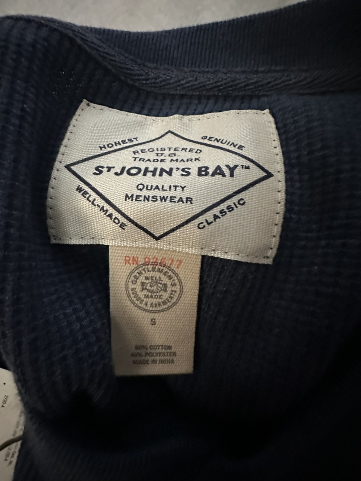 NEW St Johns Bay Shirt Mens Small Blue Cotton Henley Waffle Knit Long Sleeve gallery