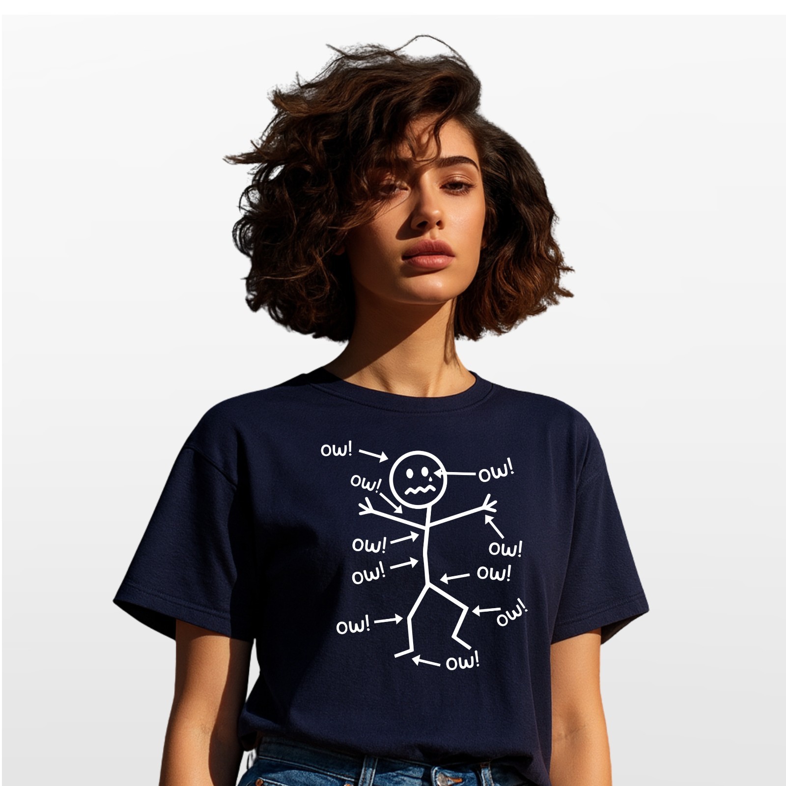 Funny Stick Figure 'Ow' T-Shirt Sarcastic Pain Humor Graphic T Shirt Unisex Tee gallery