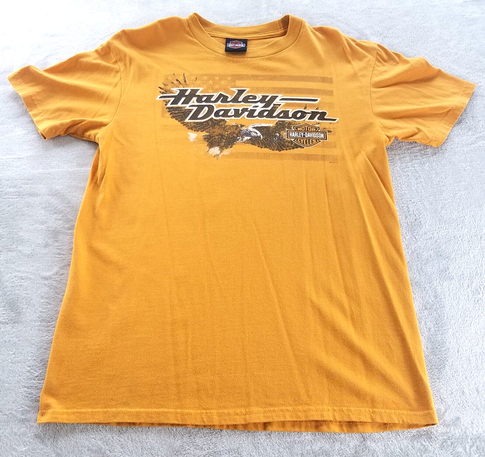 Mens Harley Davidson Graphic T Shirt Yellow Flying Eagle Stone -See Measurements