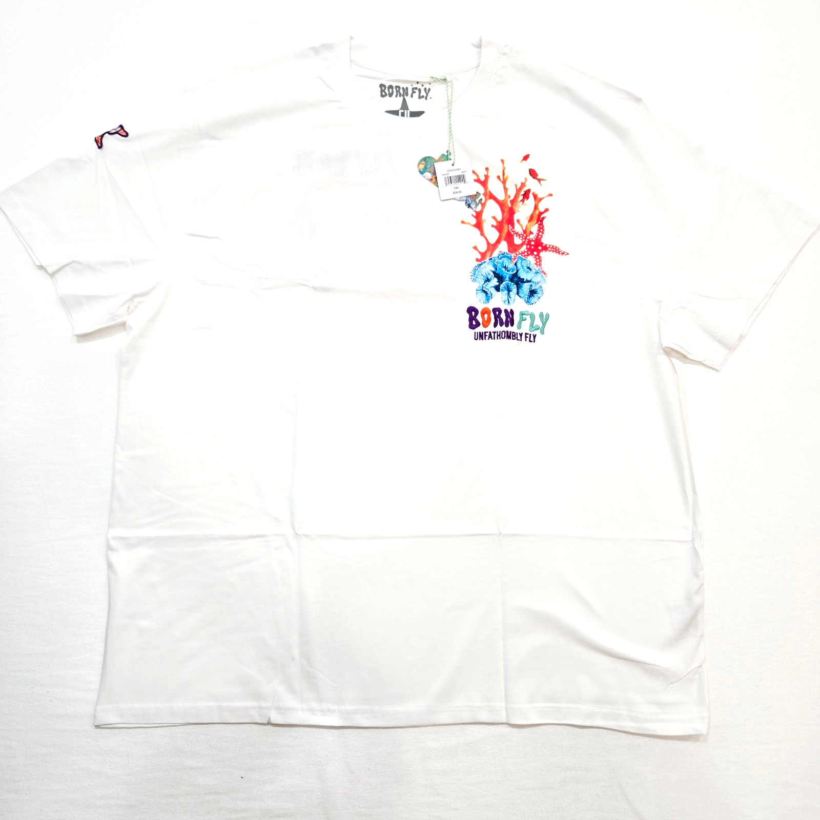 Born Fly Men's Big & Tall T-Shirt White Teal Multi Color Design Graphic 5XL gallery